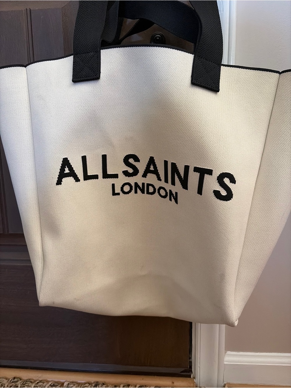 All Saints Canvas Tote in White with Black Logo